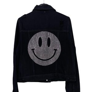 Black Denim Rhinestone Smiley Face